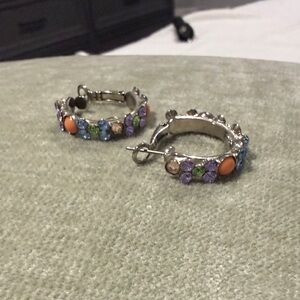 Sorrelli Silver Hoop Earrings with Blue, Purple, Green & Orange Stones